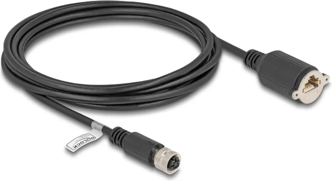 Delock M12 D-coded 4-pin Kabel RJ45 - Cat.5e FTP 3m - Zwart