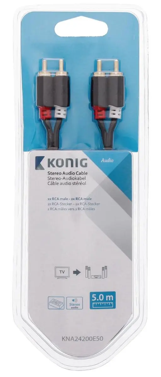 Konig Stereo Audiokabel RCA 2xM - 5m - Zwart