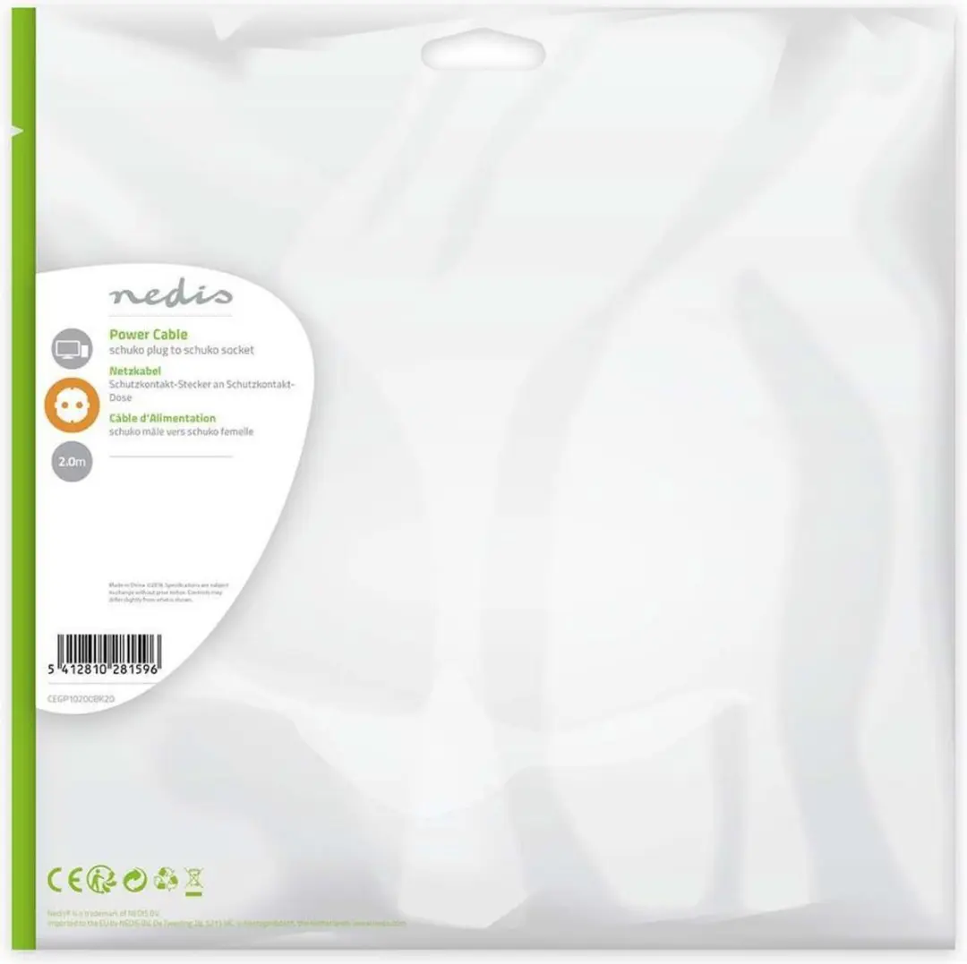 Nedis Stroomkabel CEE 7/7 M/F - 2.00m - Zwart