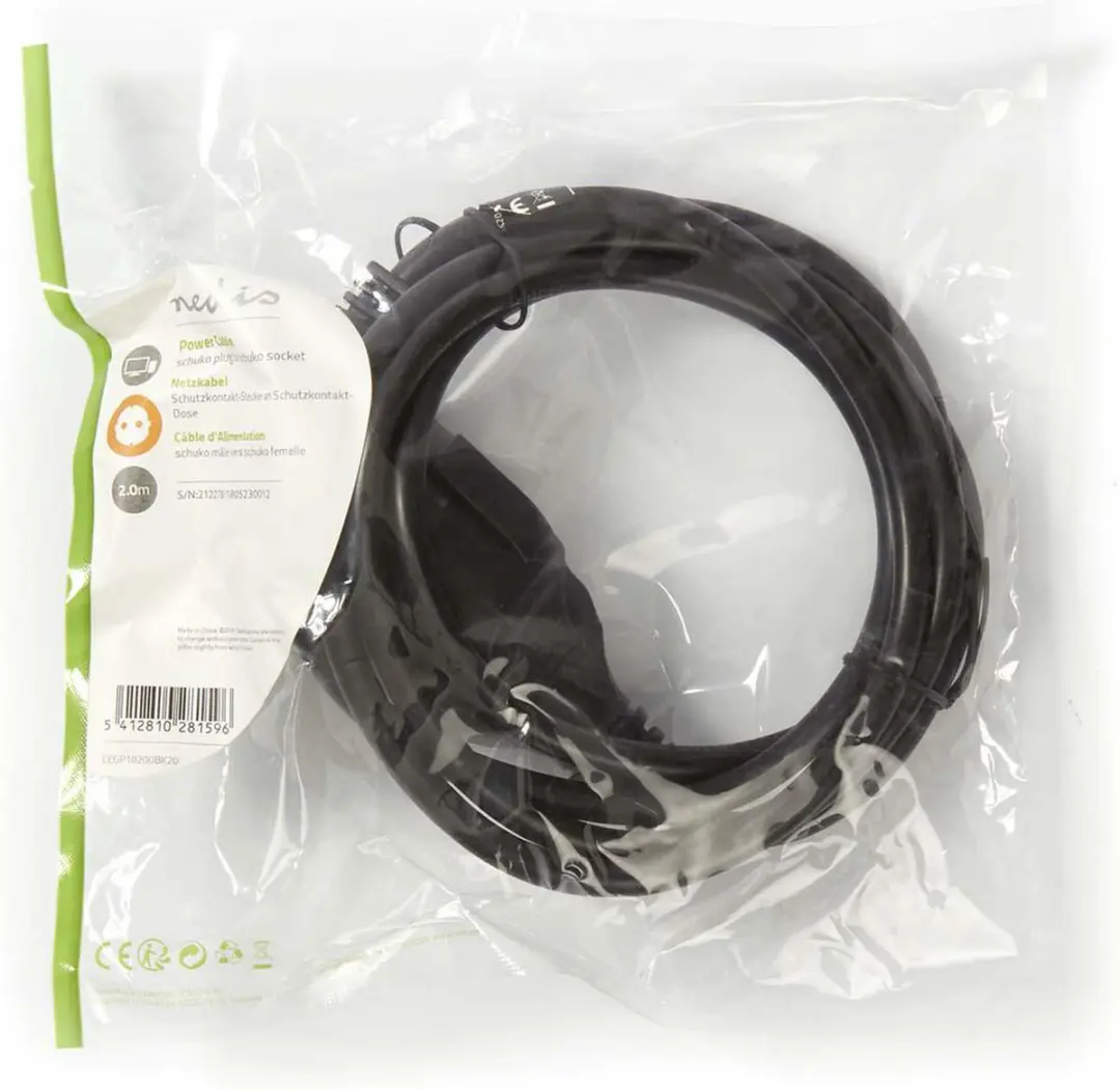 Nedis Stroomkabel CEE 7/7 M/F - 2.00m - Zwart