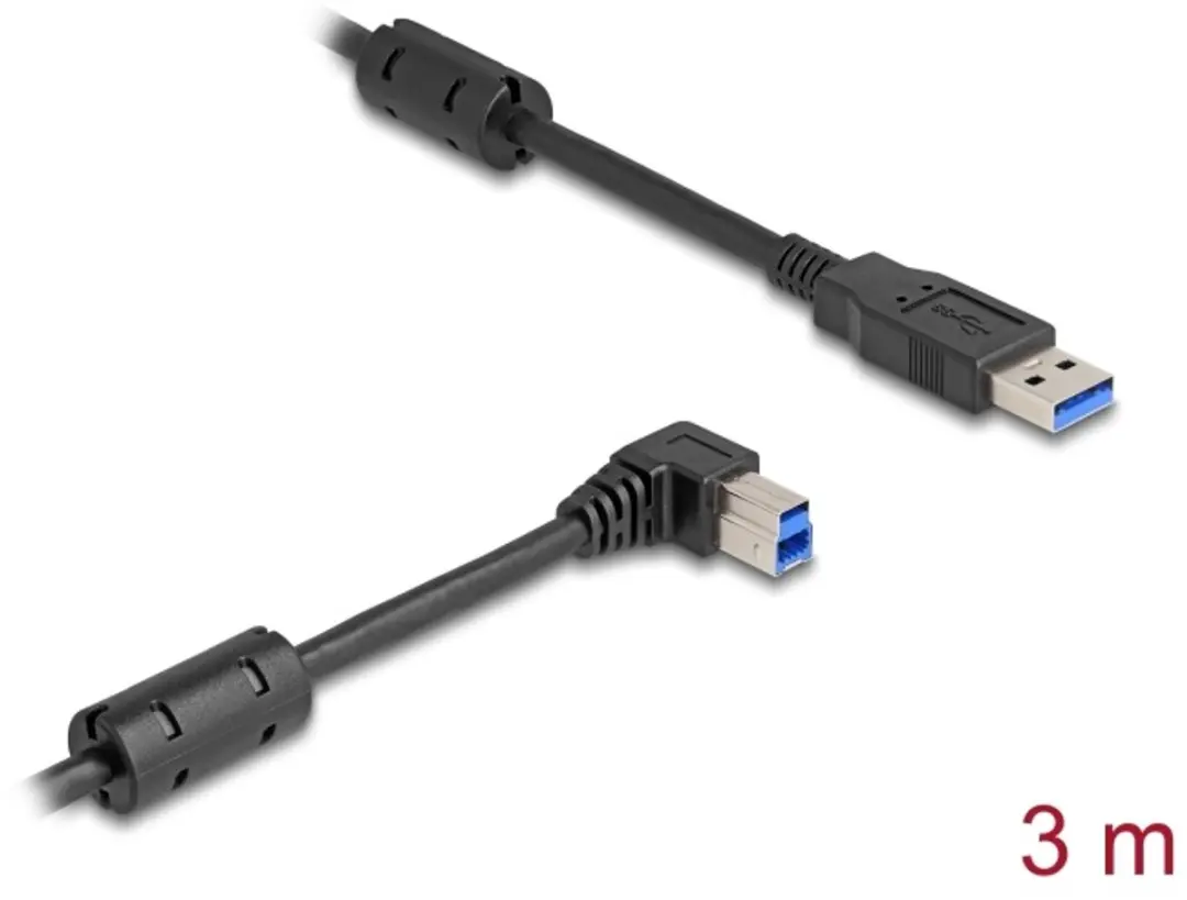 Delock USB-A naar USB-B haaks 5Gbps kabel - 3m - Zwart