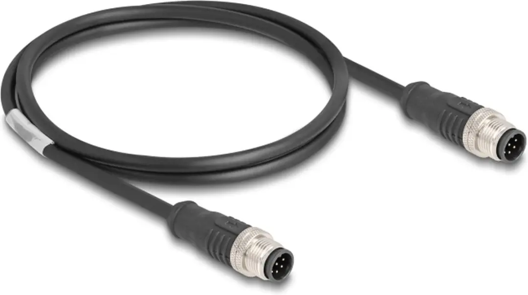Delock M12 8-pins A-gecodeerde CAT5e Netwerkkabel 1m - Zwart