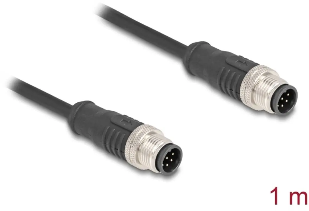 Delock M12 8-pins A-gecodeerde CAT5e Netwerkkabel 1m - Zwart