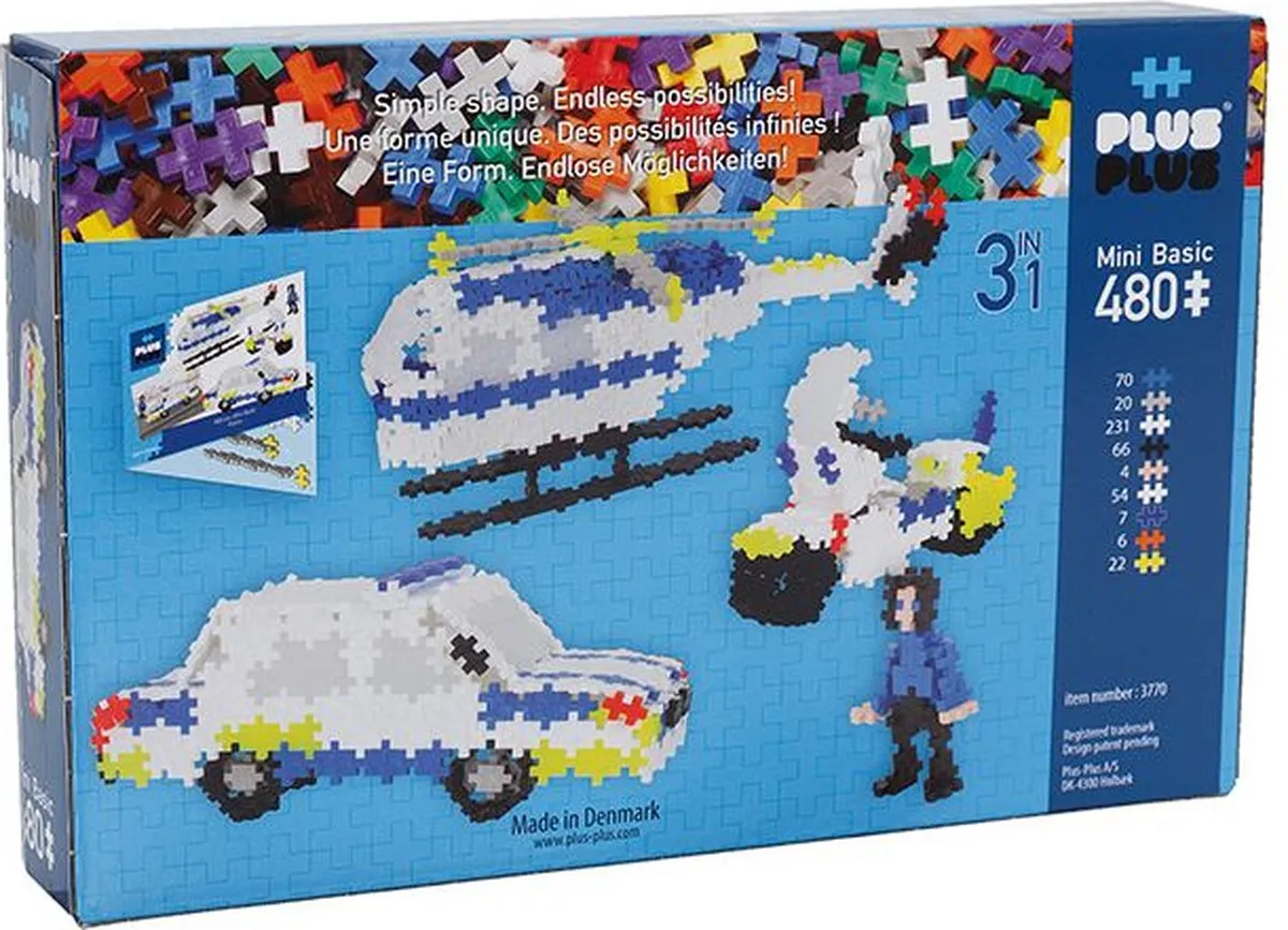 Plus-Plus Mini Politie Set 480 Stuks - Auto, Helikopter & Motor