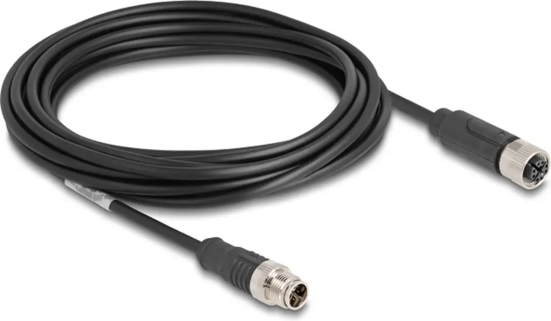 Delock M12 8-pins X-gecodeerde Netwerkverlengkabel CAT5e 5m - Zwart