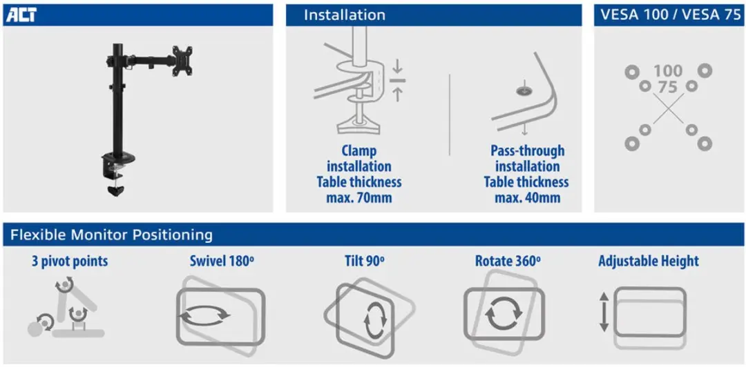ACT Monitorarm 34, 1 scherm, ACT Essentials AC8361
