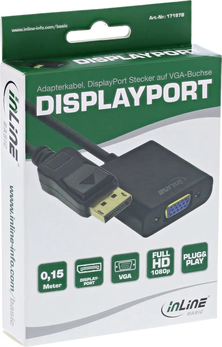 InLine Basic DisplayPort-naar-VGA-adapterkabel 0,15m - Zwart