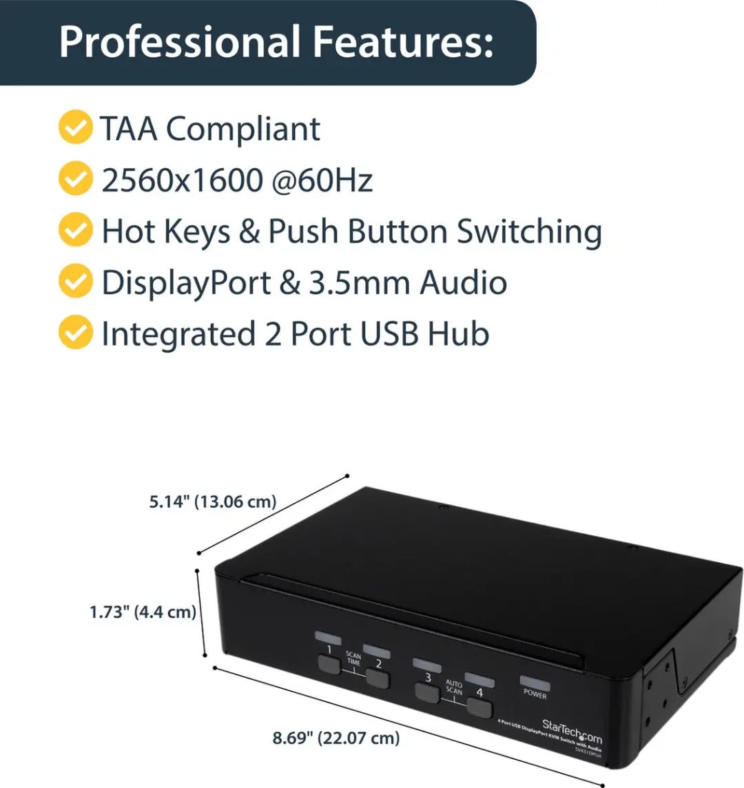 Startech SV431DPUA USB DisplayPort KVM-switch 4-poort - Zwart