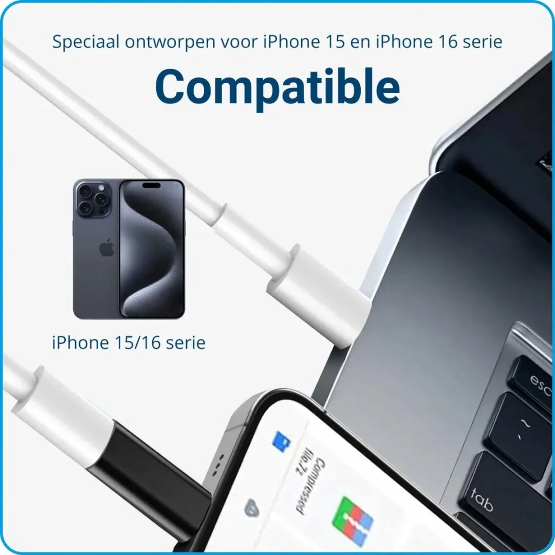 Selected Lightning naar USB-C Adapter 60W - iPhone 15/16 Serie - Zwart