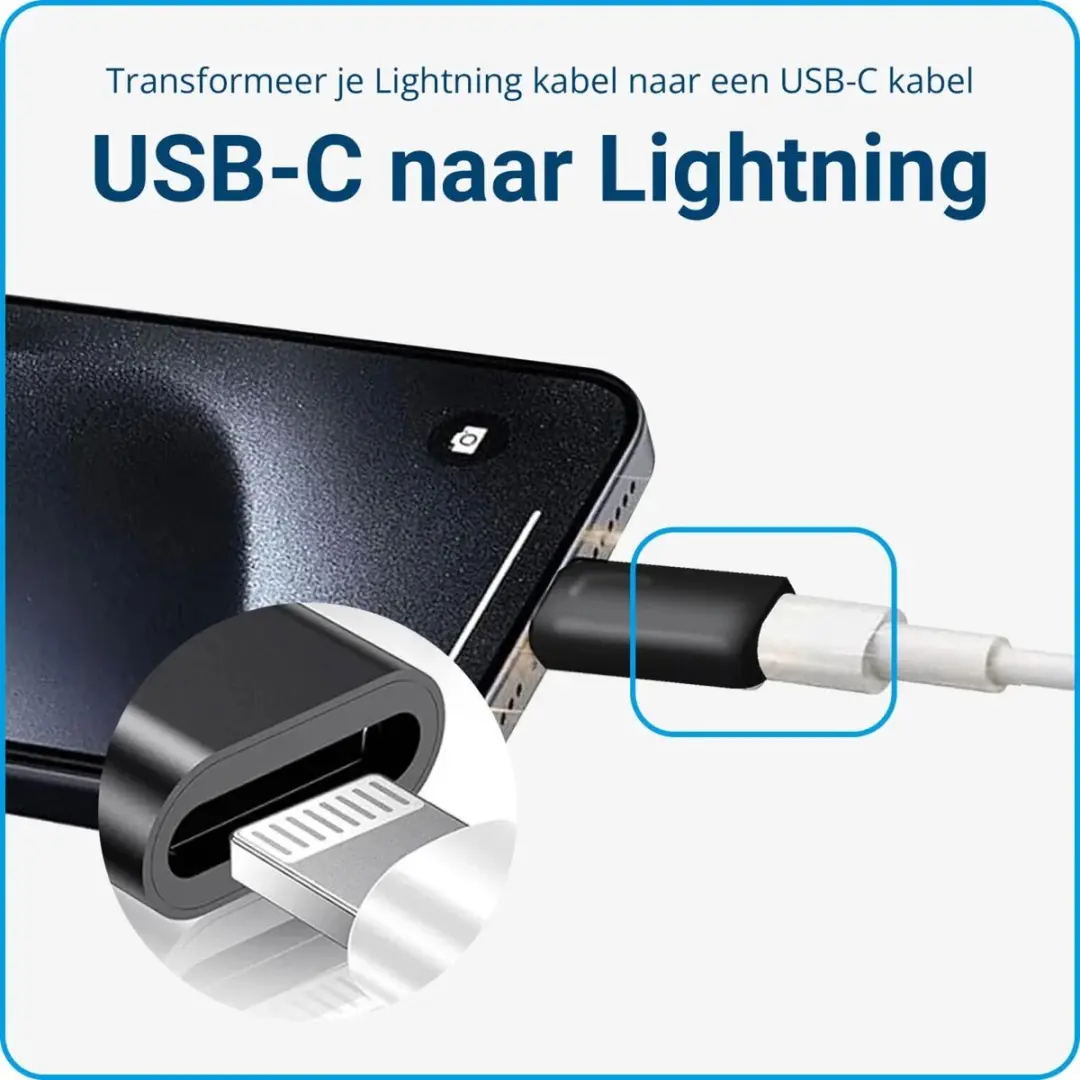 Selected Lightning naar USB-C Adapter 60W - iPhone 15/16 Serie - Zwart