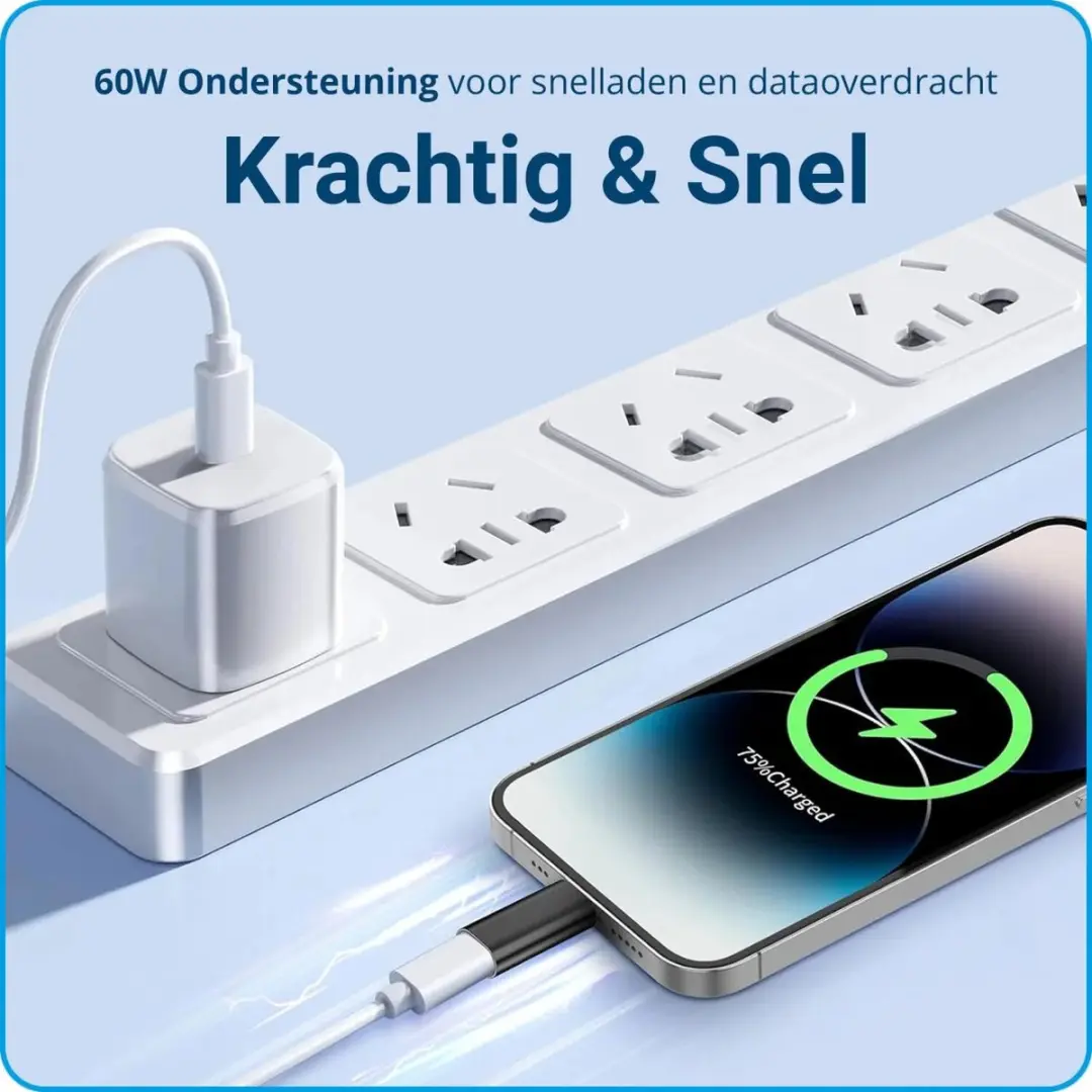 Selected Lightning naar USB-C Adapter 60W - iPhone 15/16 Serie - Zwart