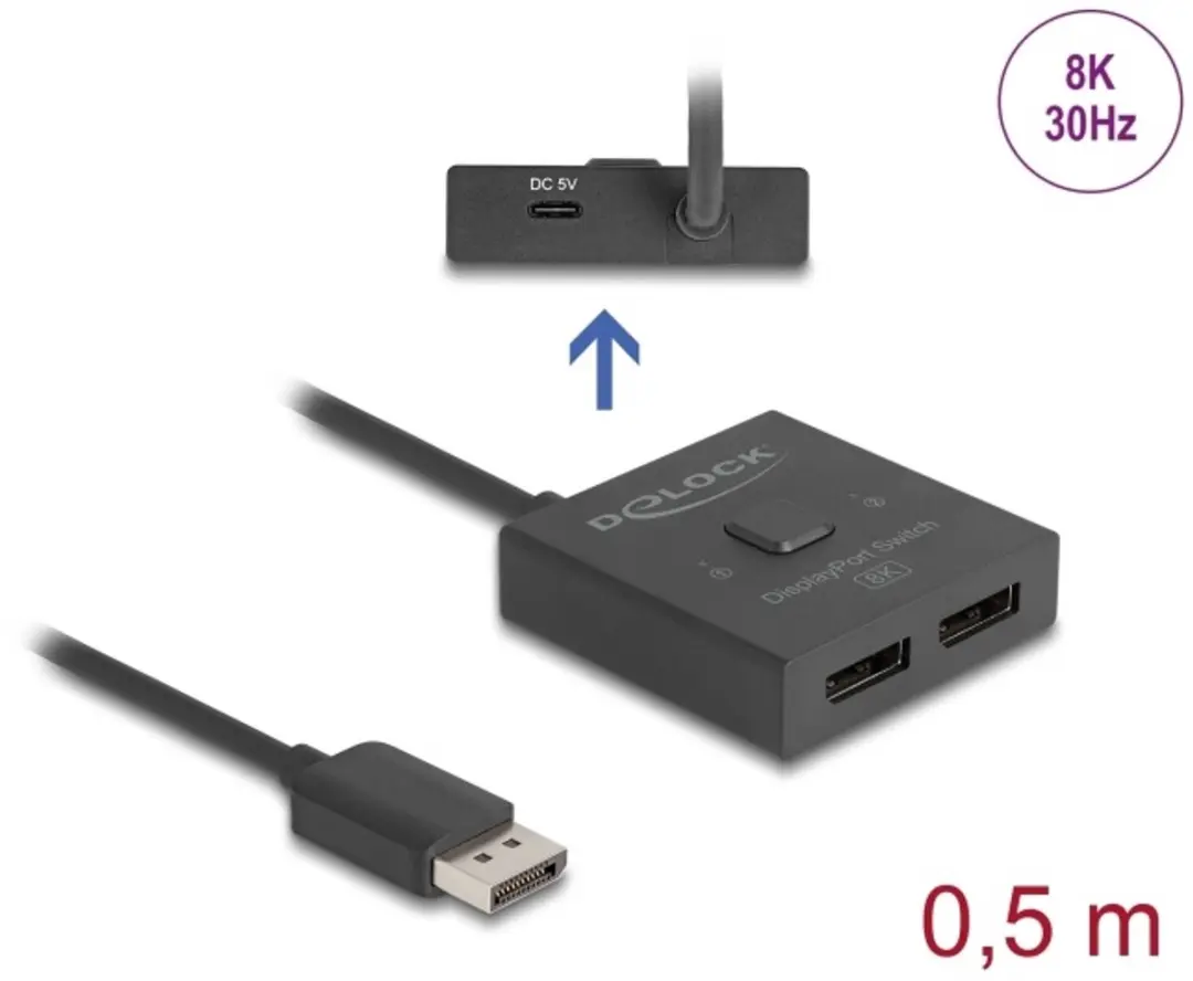 Delock DisplayPort Switch 2 naar 1 Bidirectioneel 8K