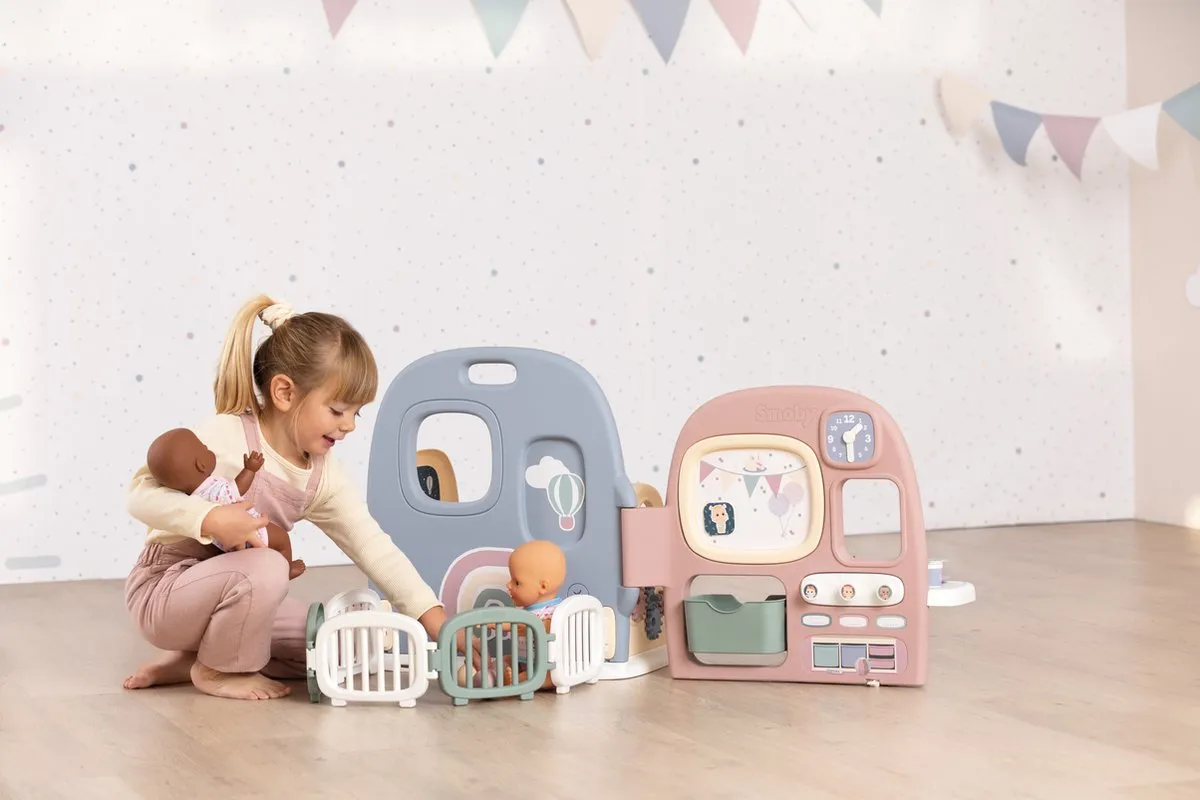 Smoby Baby Verzorgingscentrum - 5 Ruimtes - Blauw/Roz/Groen/Wit