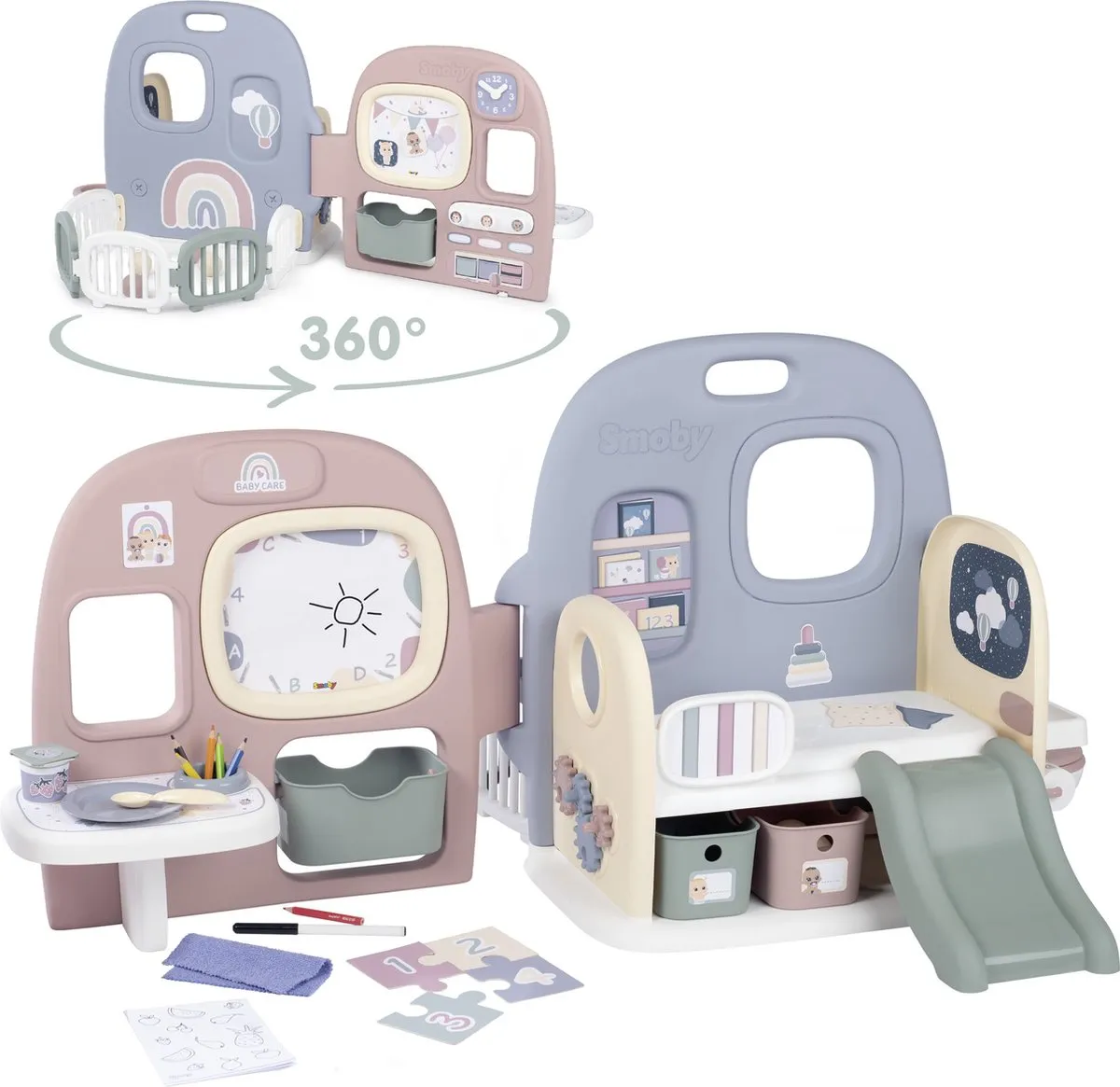 Smoby Baby Verzorgingscentrum - 5 Ruimtes - Blauw/Roz/Groen/Wit