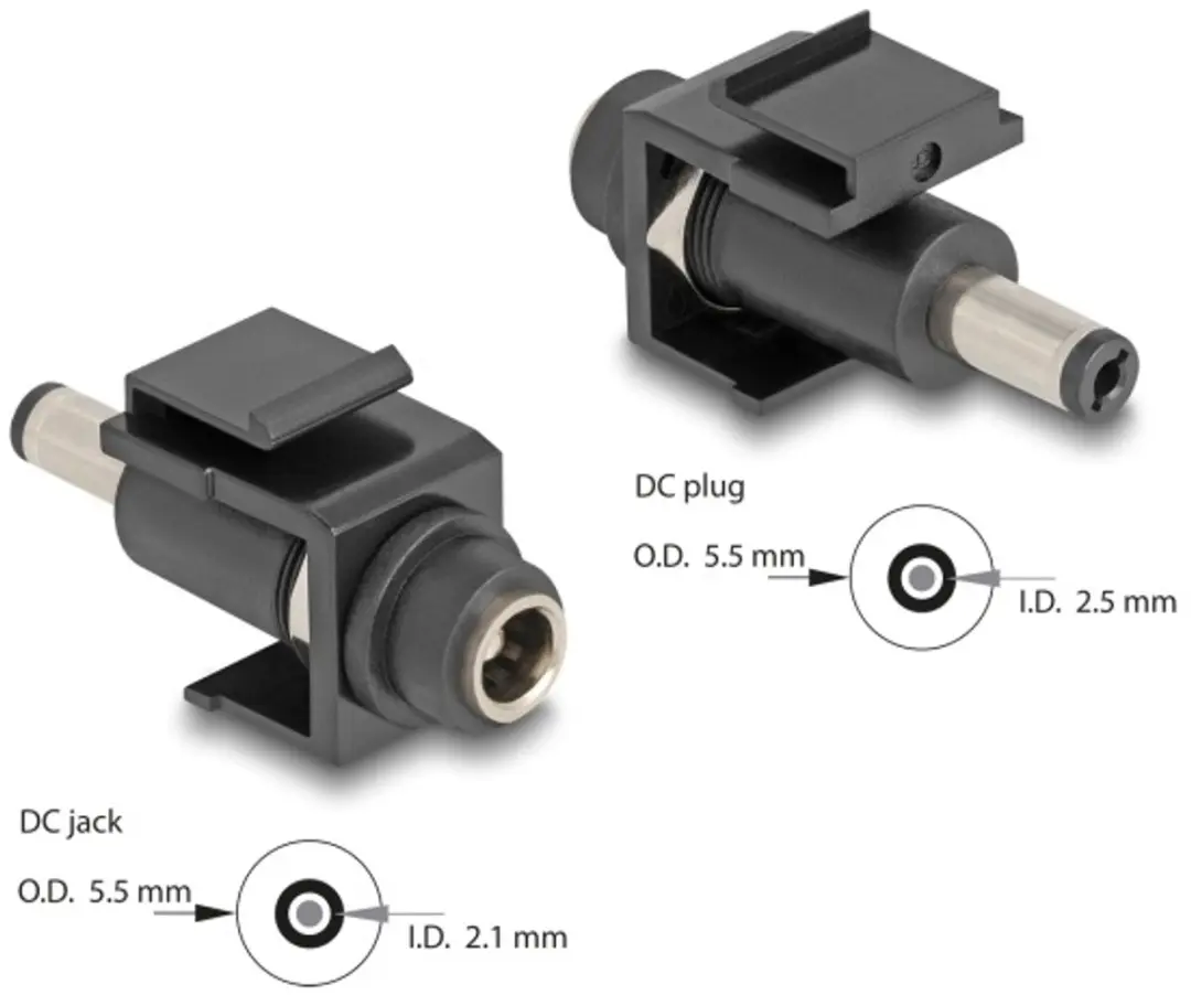 Delock Keystone Module DC 5.5x2.1 naar 5.5x2.5mm - Zwart
