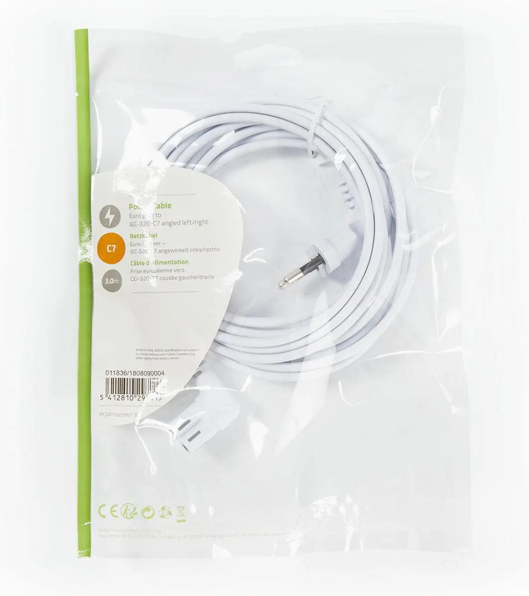 Nedis Euro Male IEC-320-C7 Gehoekte Stroomkabel 3.00m - Wit