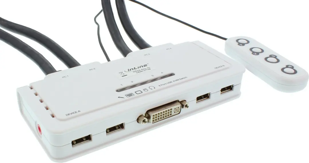 InLine® 4-Poorts Kabel KVM Switch, DVI-D, USB, met audio