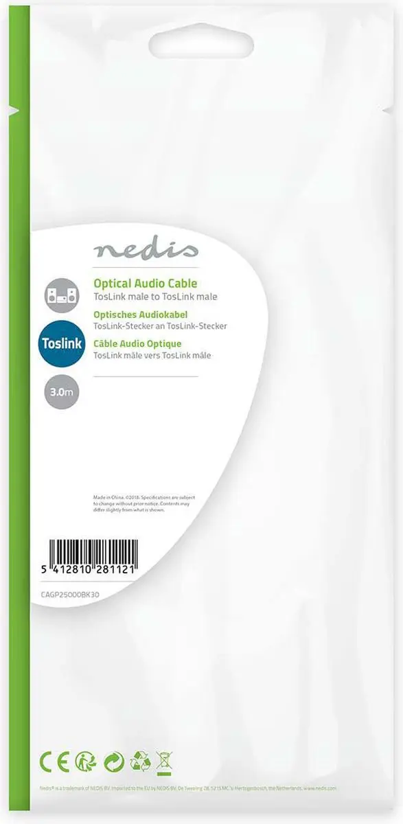 Nedis Optische Audiokabel TosLink 3m - Zwart
