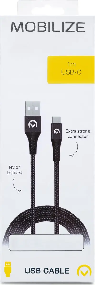 Mobilize USB-A naar USB-C Kabel 1m - Zwart