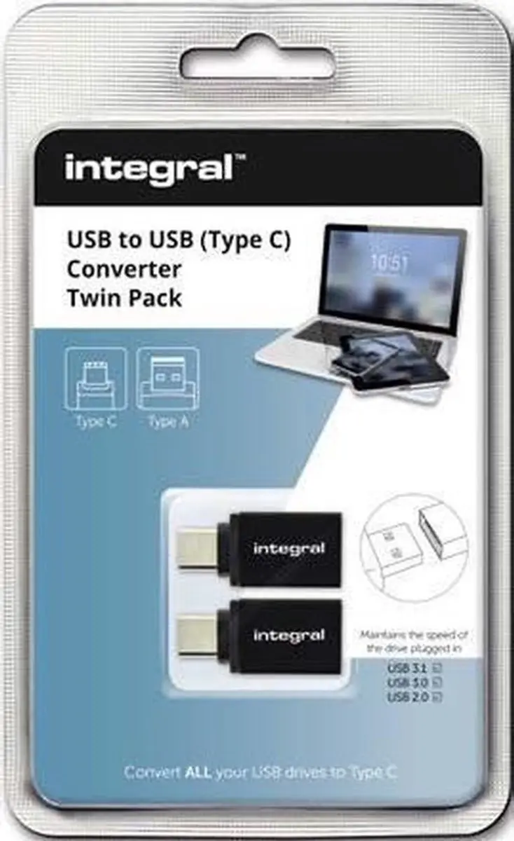 Adapter Integral 3.1 USB-A naar USB-C 2 stuks