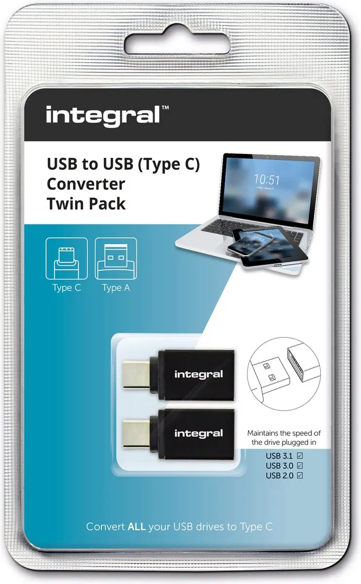 Adapter Integral 3.1 USB-A naar USB-C 2 stuks