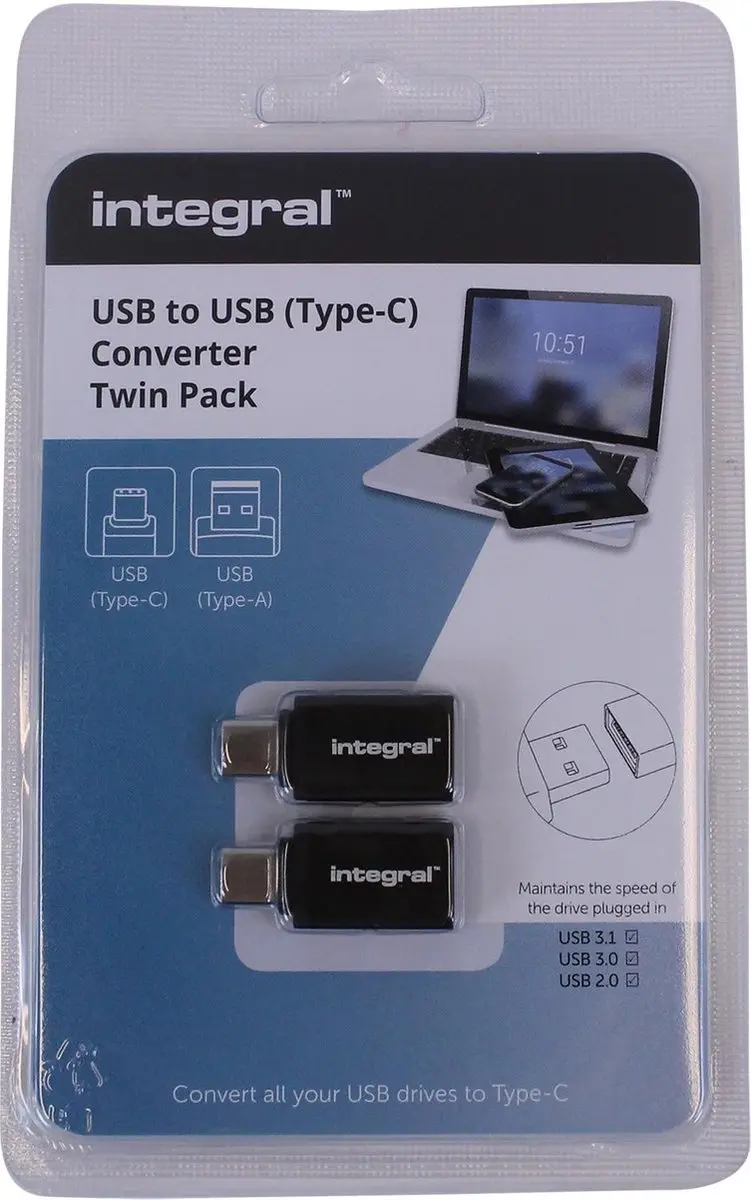 Adapter Integral 3.1 USB-A naar USB-C 2 stuks