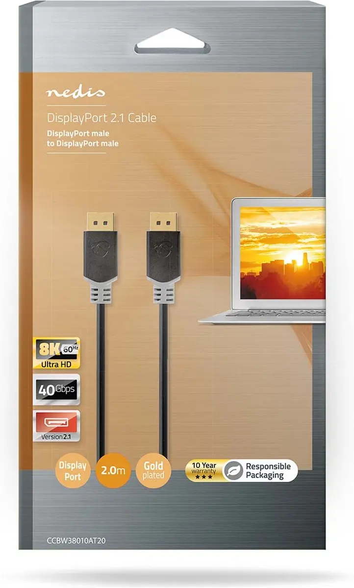 Nedis DisplayPort Kabel 8K@60Hz Verguld 2m - Antraciet