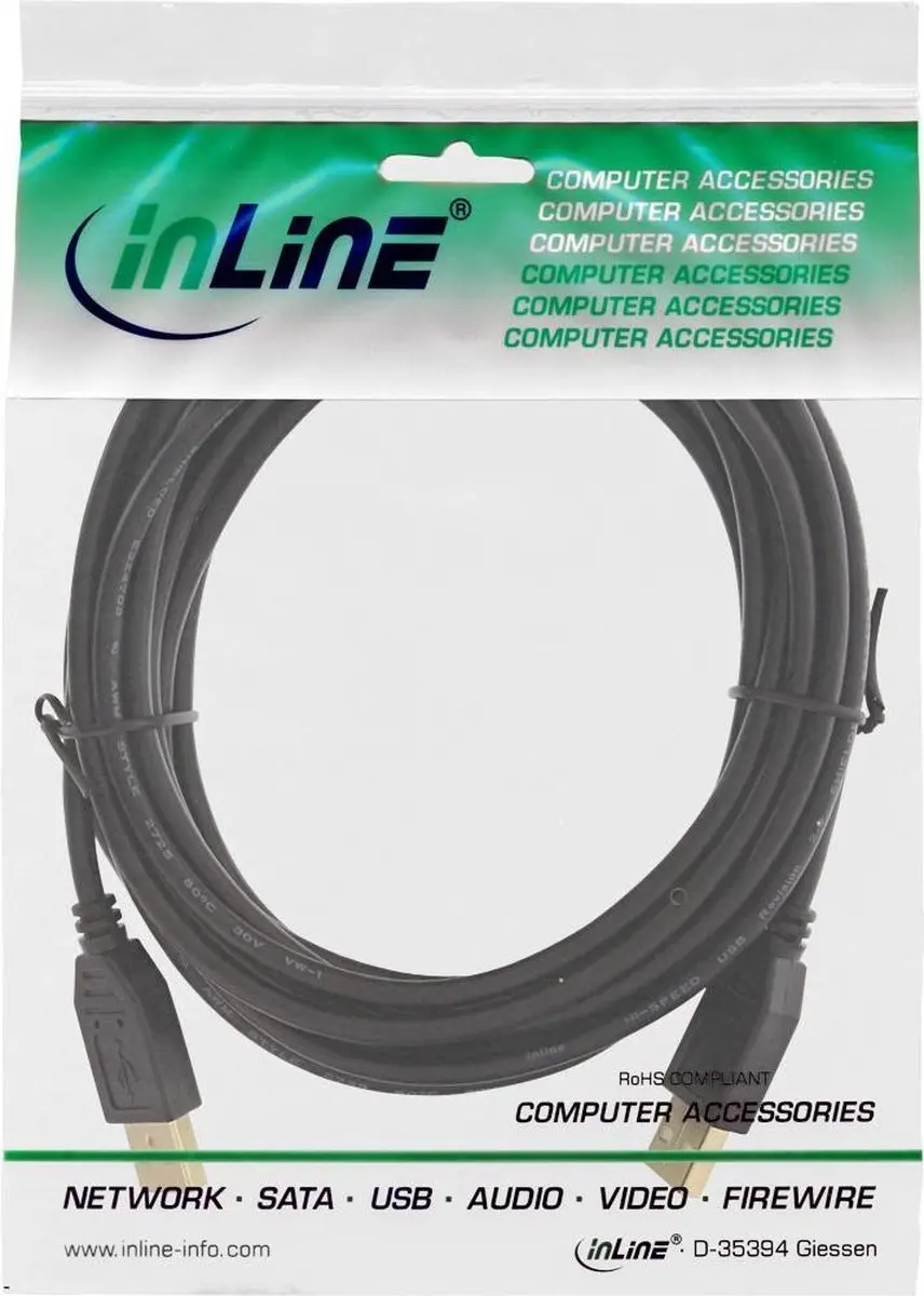 InLine USB 2.0 A naar A Kabel 6m - Gouden Contacten