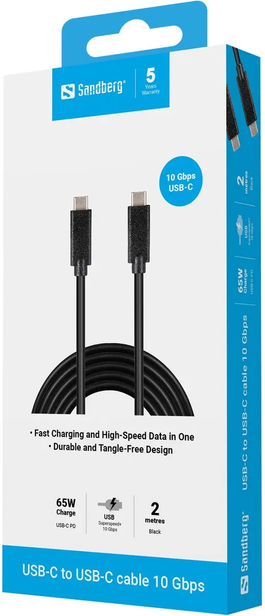 Sandberg 136-09 USB-C Kabel 2M - USB 3.1 Gen.2 - Zwart