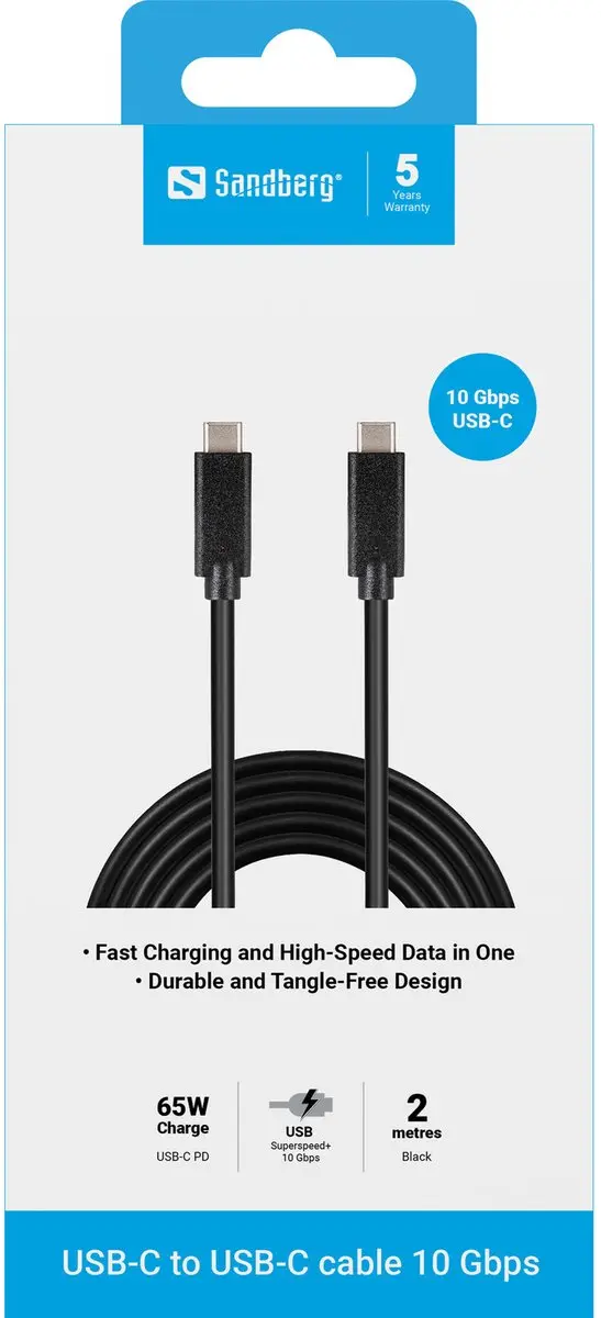 Sandberg 136-09 USB-C Kabel 2M - USB 3.1 Gen.2 - Zwart
