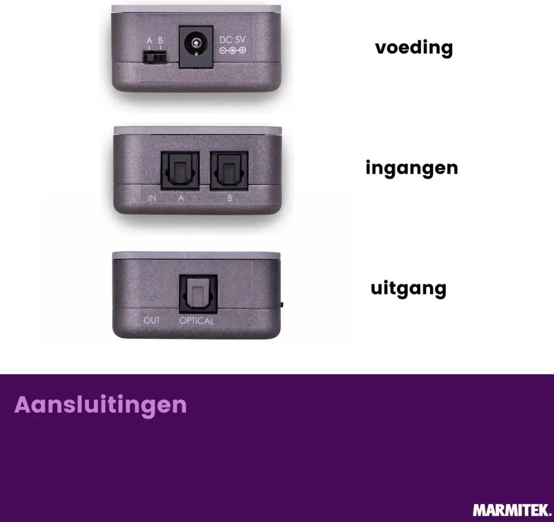 Marmitek Connect TS21 Optische Audio Switch 2 in/1 uit