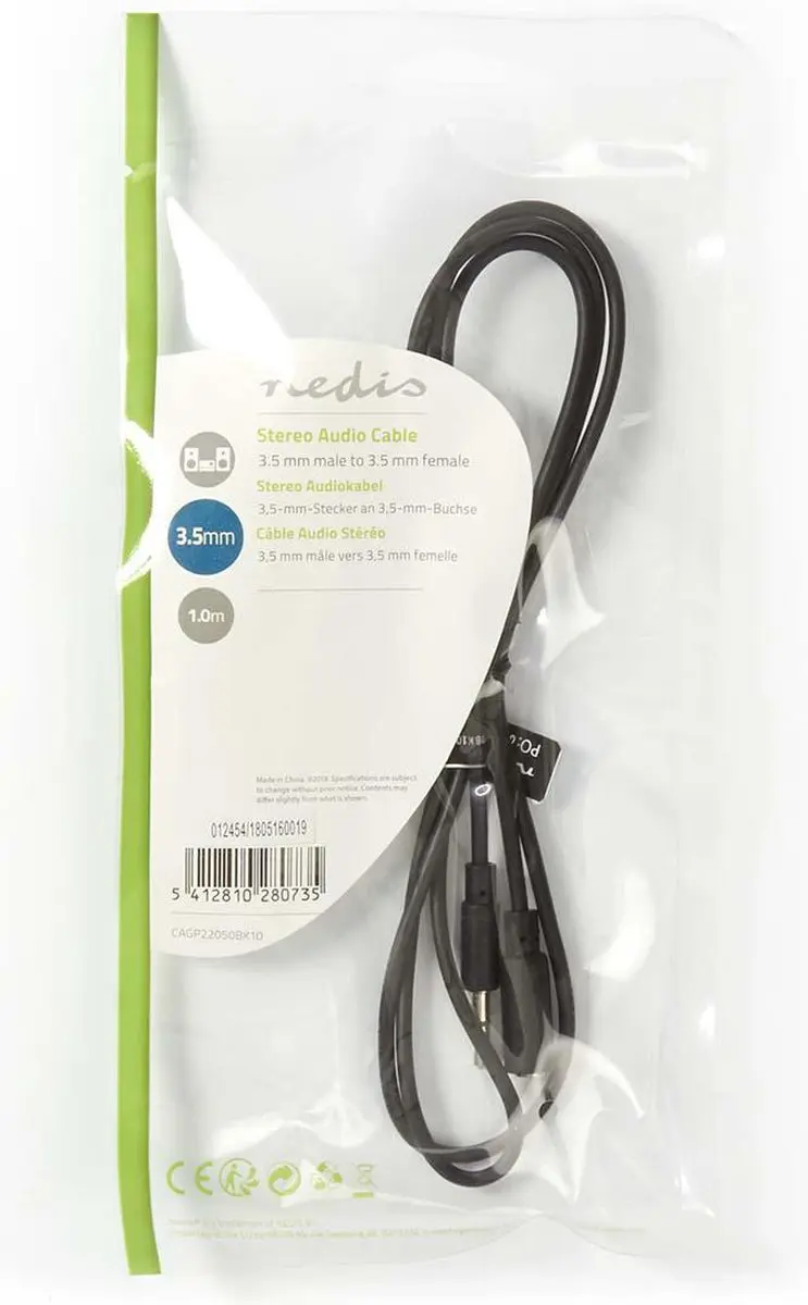 Nedis Stereo-Audiokabel 3,5mm M/F - 1m - Zwart