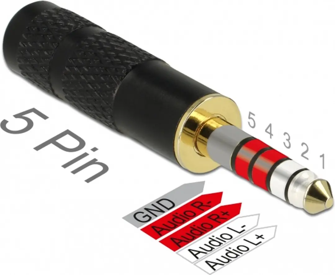 Delock 4,4mm Jack 5-polig naar 2,5mm Jack 4-polig Adapter - Zwart