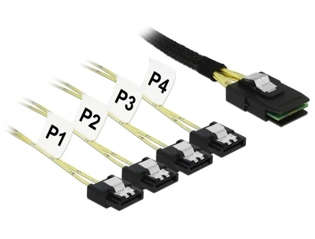 Delock Mini SAS naar 4x SATA Kabel 0.5m - Zwart