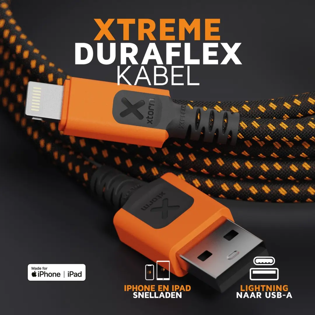 Xtorm Xtreme USB naar Lightning Kabel 1,5m - Zwart/Oranje - afbeelding 3 van 6