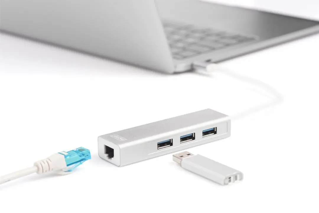 Digitus DA-70255 USB-Combi-Hub 3+1 Poorten - Netwerk - Zilver