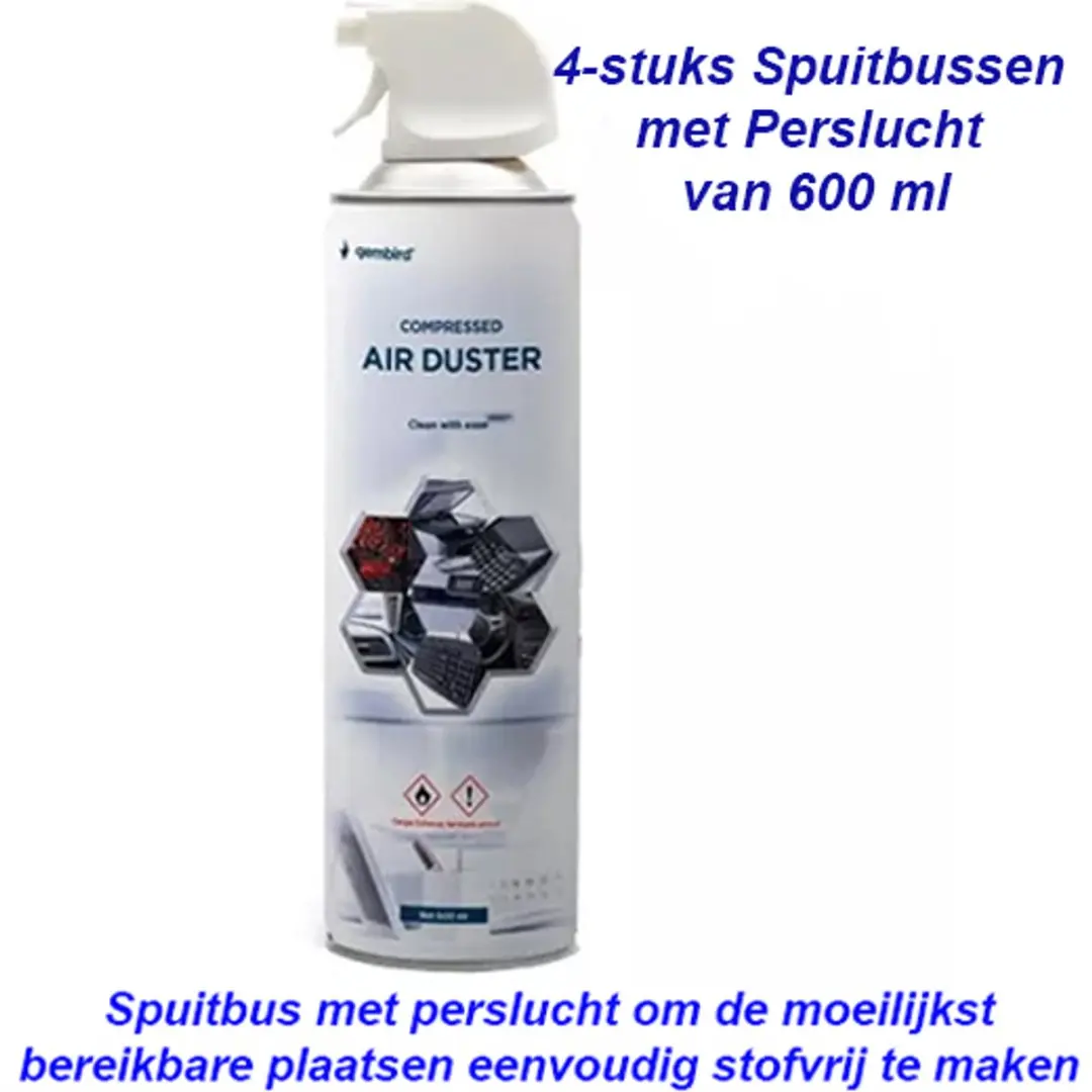 Gembird Perslucht 4-Spuitbussen 600ml - Grijs/Wit
