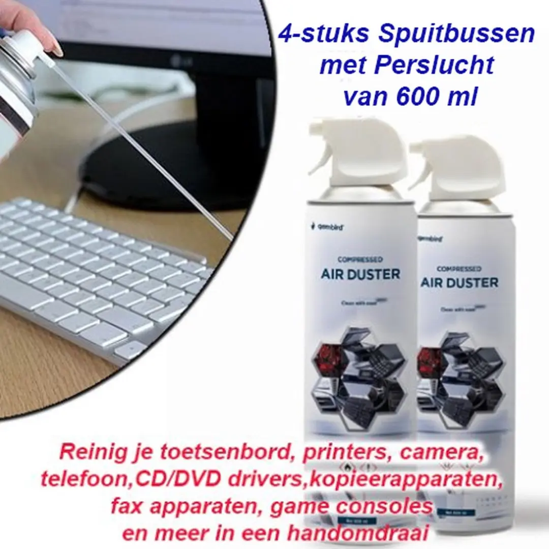Gembird Perslucht 4-Spuitbussen 600ml - Grijs/Wit