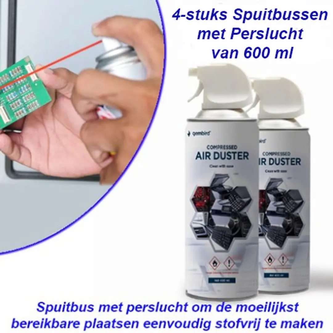 Gembird Perslucht 4-Spuitbussen 600ml - Grijs/Wit