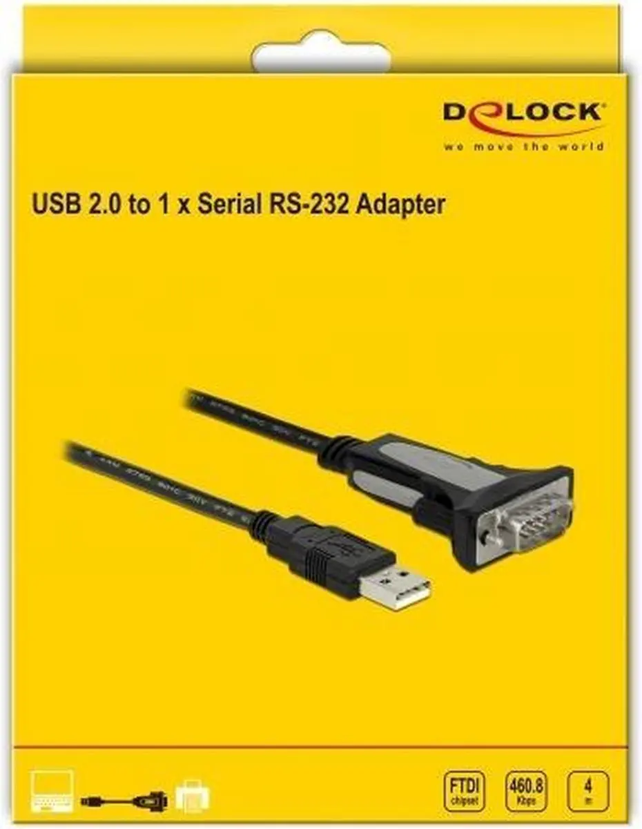 Delock USB 2.0 naar RS-232 DB9 Adapter 4m - Zwart