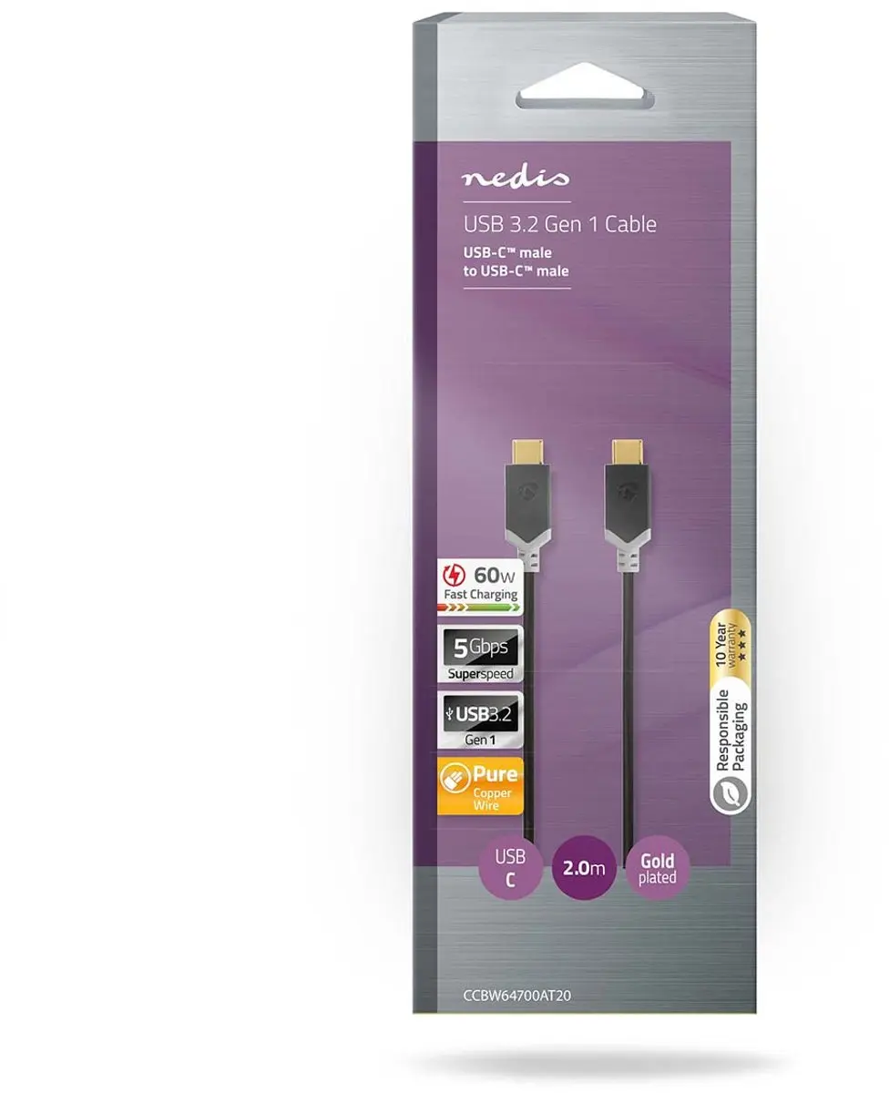 Nedis USB-C Kabel 60W 4K@60Hz 2m - Verguld - Antraciet