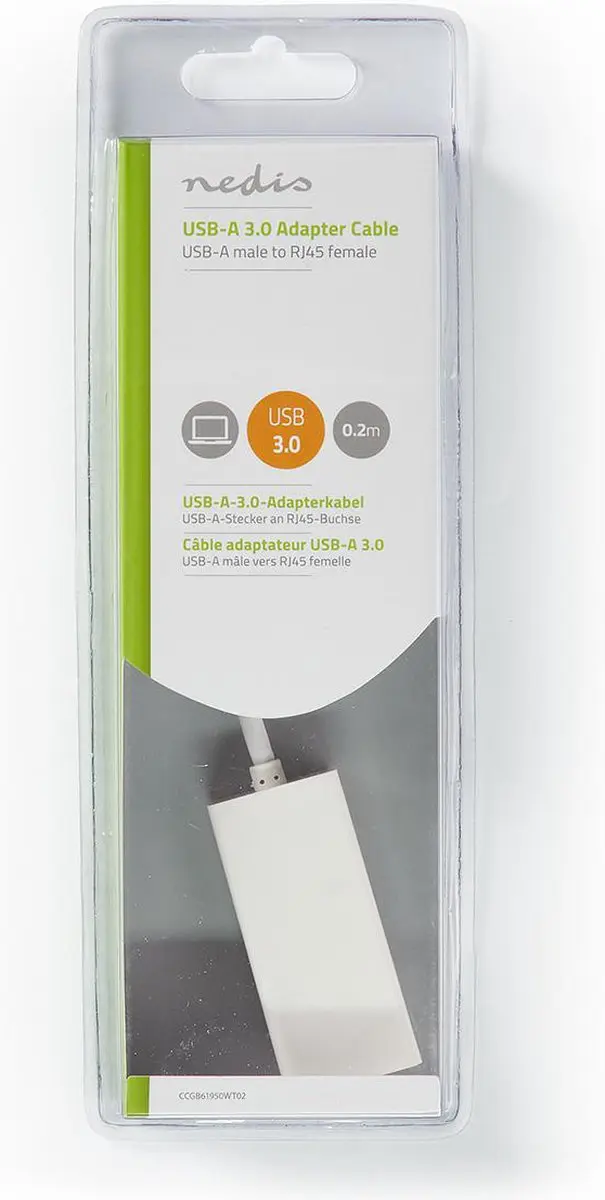 Nedis USB 3.2 Gen 1 Netwerkadapter 1 Gbps RJ45 - 20cm Wit