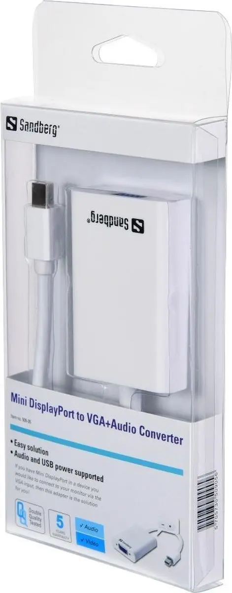 Sandberg 509-05 Adapter MiniDP naar VGA+Audio - Wit - afbeelding 2 van 2