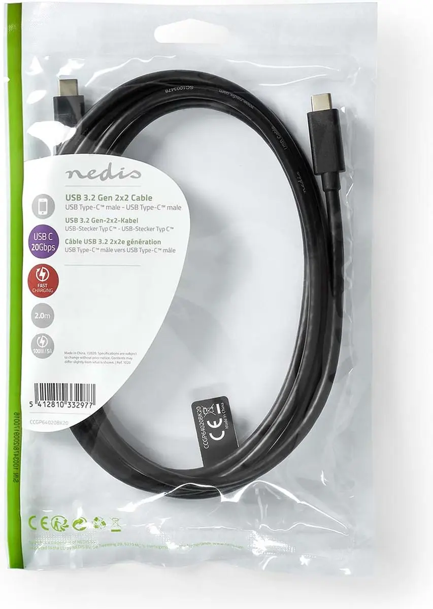 Nedis USB-C Kabel 2.00m 100W 4K@60Hz - Zwart