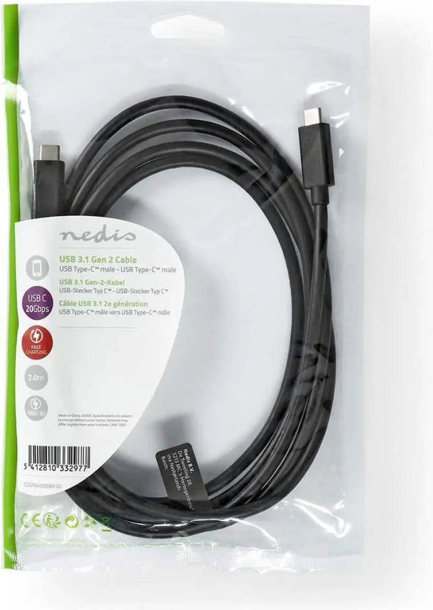 Nedis USB-C Kabel 2.00m 100W 4K@60Hz - Zwart