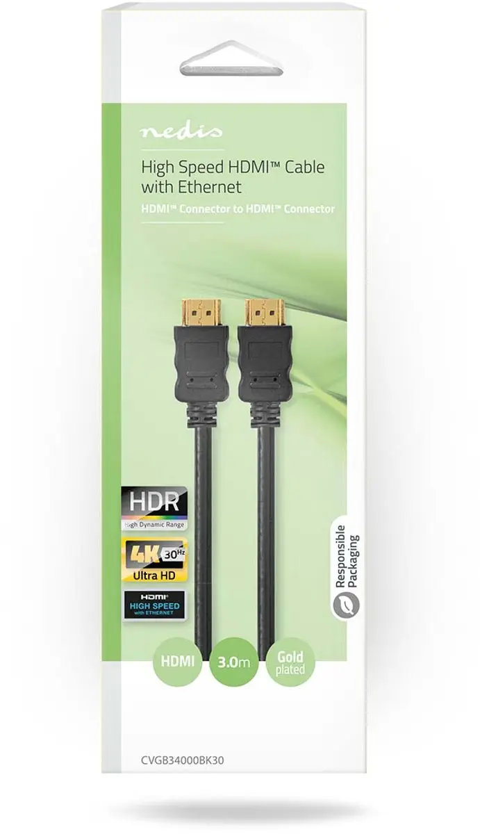 Nedis HDMI-Kabel CVGB34000BK30 4K@30Hz - 3m - Zwart
