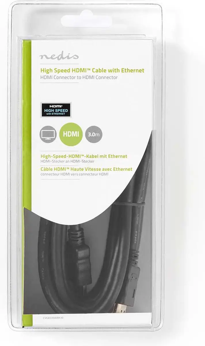 Nedis HDMI-Kabel CVGB34000BK30 4K@30Hz - 3m - Zwart