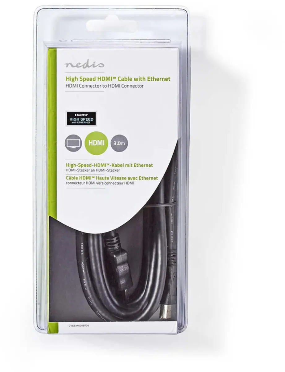 Nedis HDMI-Kabel CVGB34000BK30 4K@30Hz - 3m - Zwart - afbeelding 6 van 6