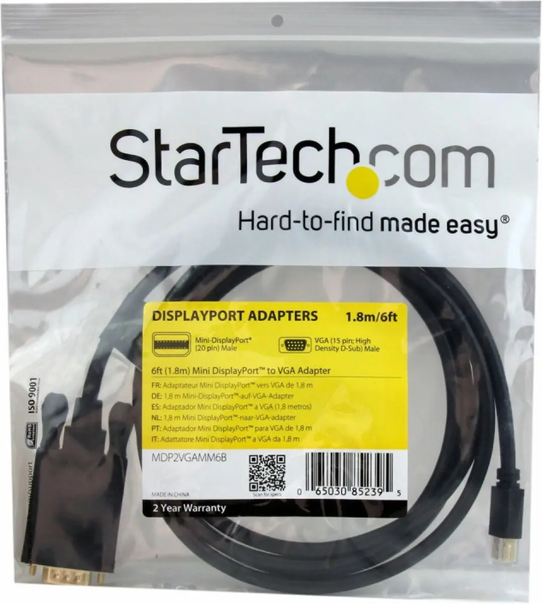 Startech MDP2VGAMM6B Mini DisplayPort naar VGA Adapter - Zwart - afbeelding 2 van 6