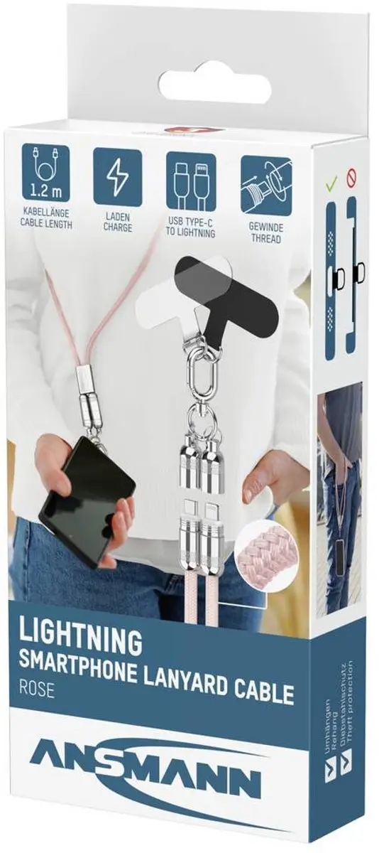 Ansmann USB-kabel Apple Lightning naar USB-C 1.2m - Pink